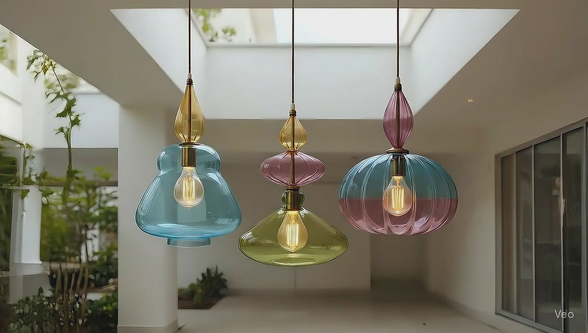 Blown Glass Pendant Lights Set